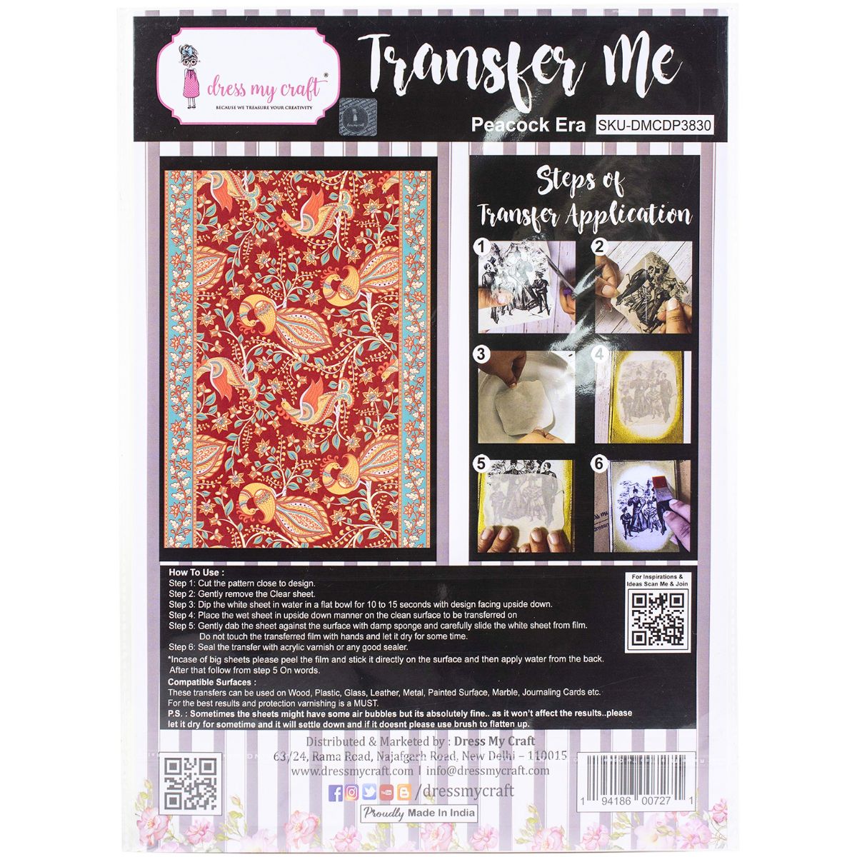Peacock Era Transfer Me Sheet A4 / Hoja de Transferencia Pavo Real Servilletas de Papel para Decoupage Dress My Craft