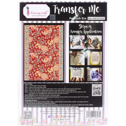 Peacock Era Transfer Me Sheet A4 / Hoja de Transferencia Pavo Real Servilletas de Papel para Decoupage Dress My Craft