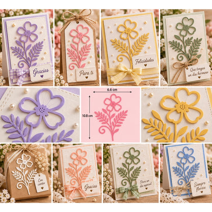 Suaje Flor con Follaje de 4 Pétalos Dados de Corte / Suajes / Troqueles Hobbees