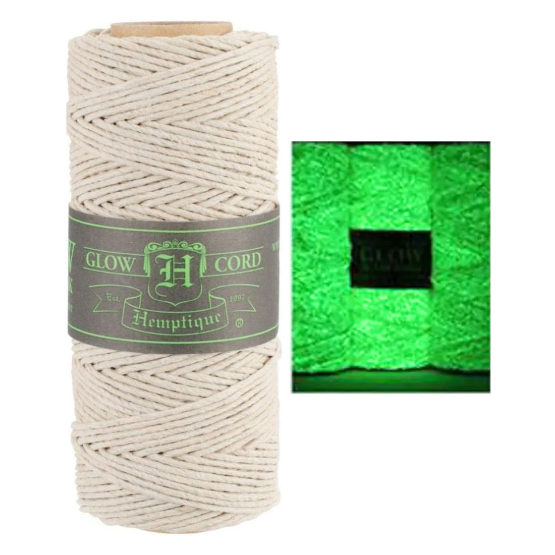 Hemp Cord 20lb Glow In The Dark / Hilo de Cáñamo Brilla en Oscuridad Listones e Hilos Hemptique