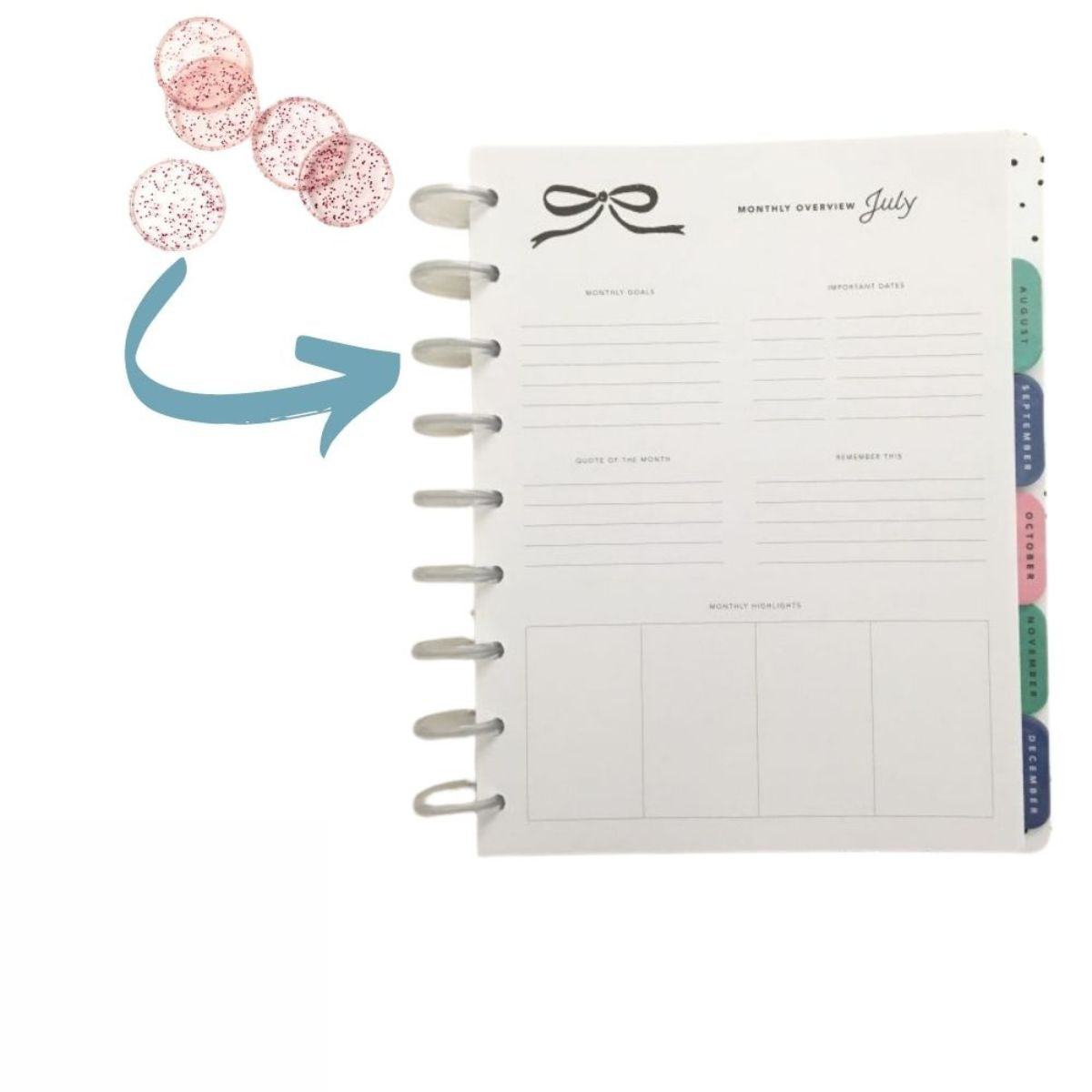 Pink Glitter Discs 1.75&quot;/ Discos para Agendas Rosa con Glitter Discos para Planners Maggie Holmes