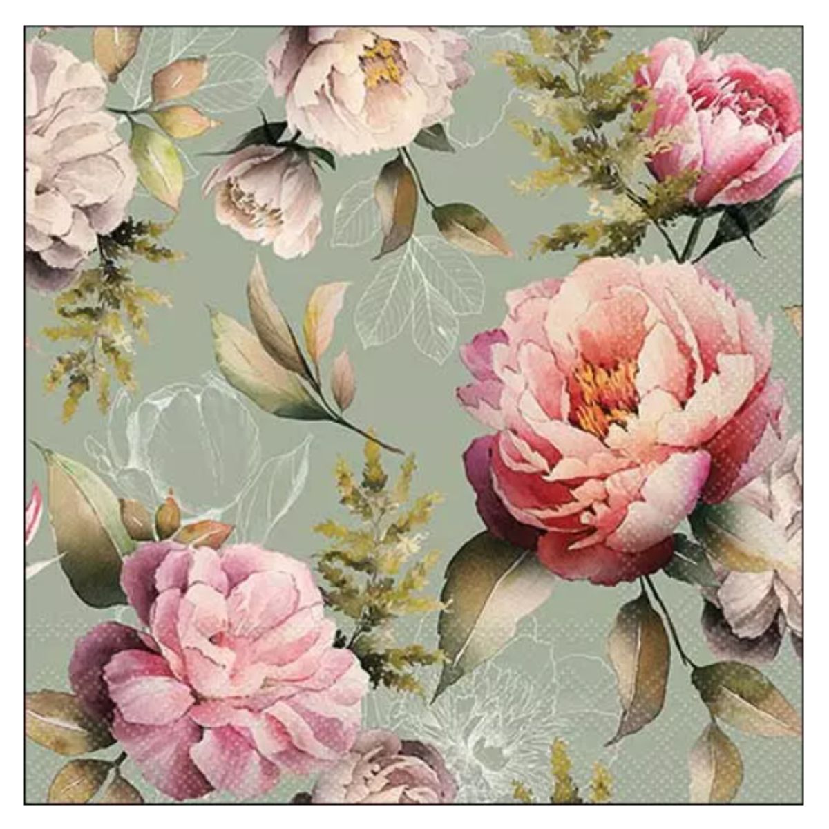 Servilleta de Papel Peonies Composition Green 
