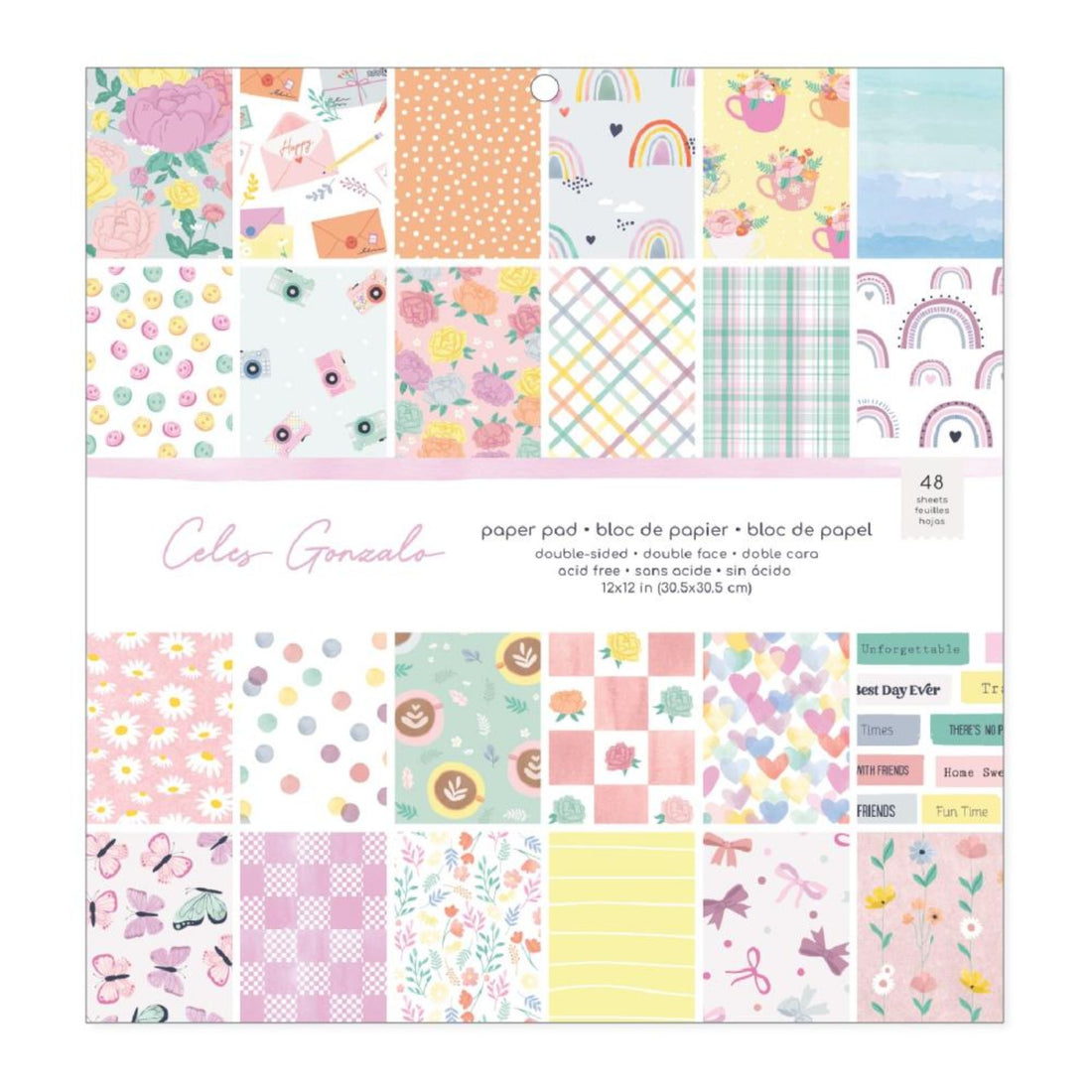 Double-Sided Paper Pad 12" Rainbow Avenue / Block de Papel Doble Cara Papel American Crafts