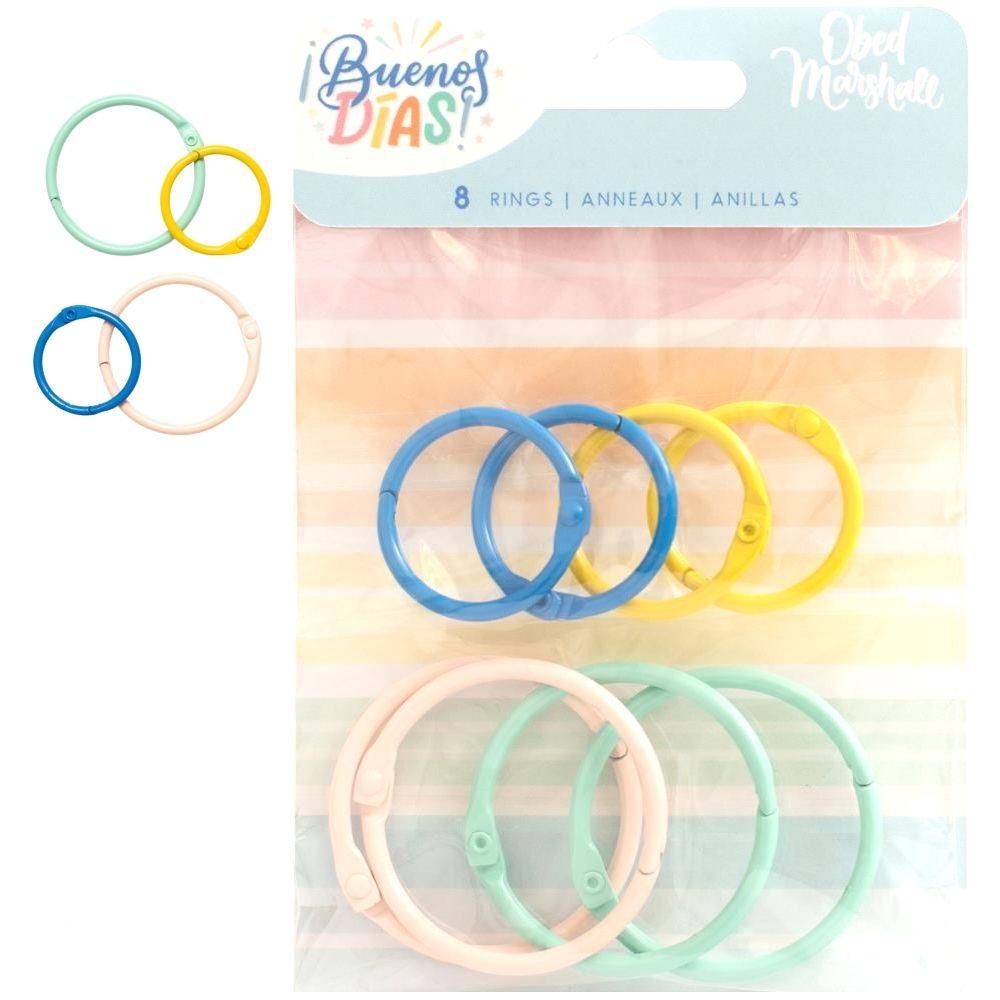 Buenos Dias Colored O-Rings / Set 8 Anillas para Encuadernar Arillos para Engargolar American Crafts