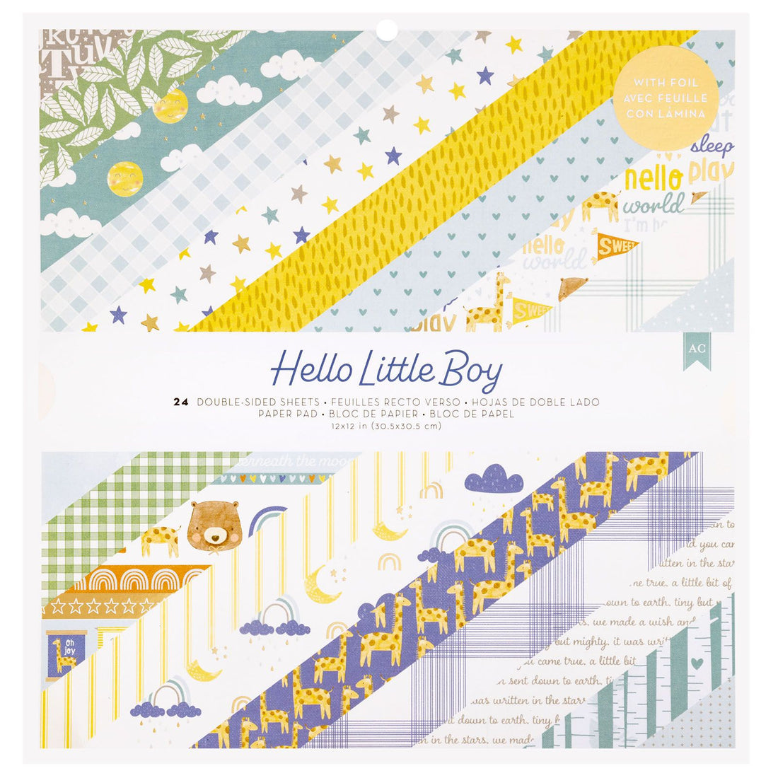 Hello Little Boy Paper Pad 12" / Block Papel Hola Pequeño Papel American Crafts