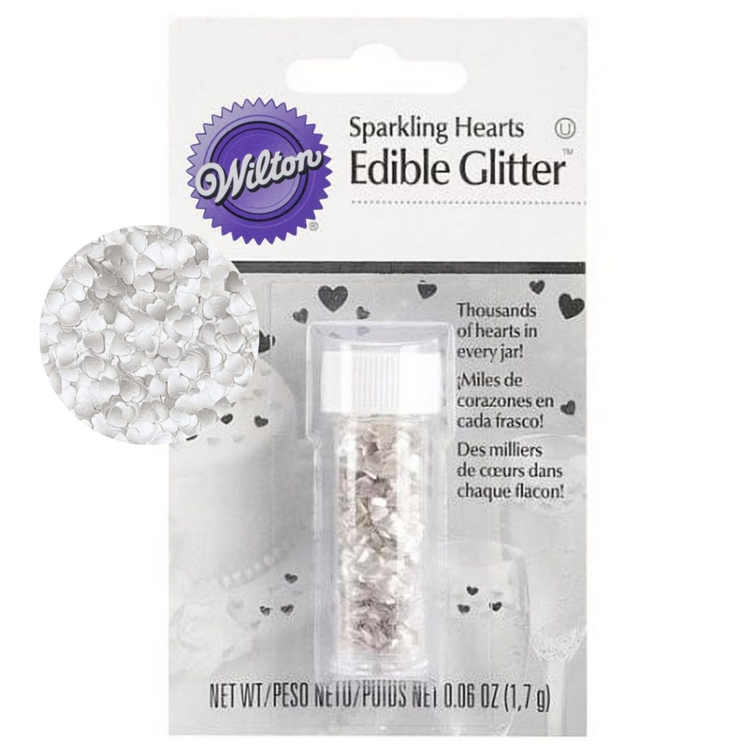 Silver Hearts Edible Accents / Confetti de Corazones Plata Comestibles Repostería Wilton