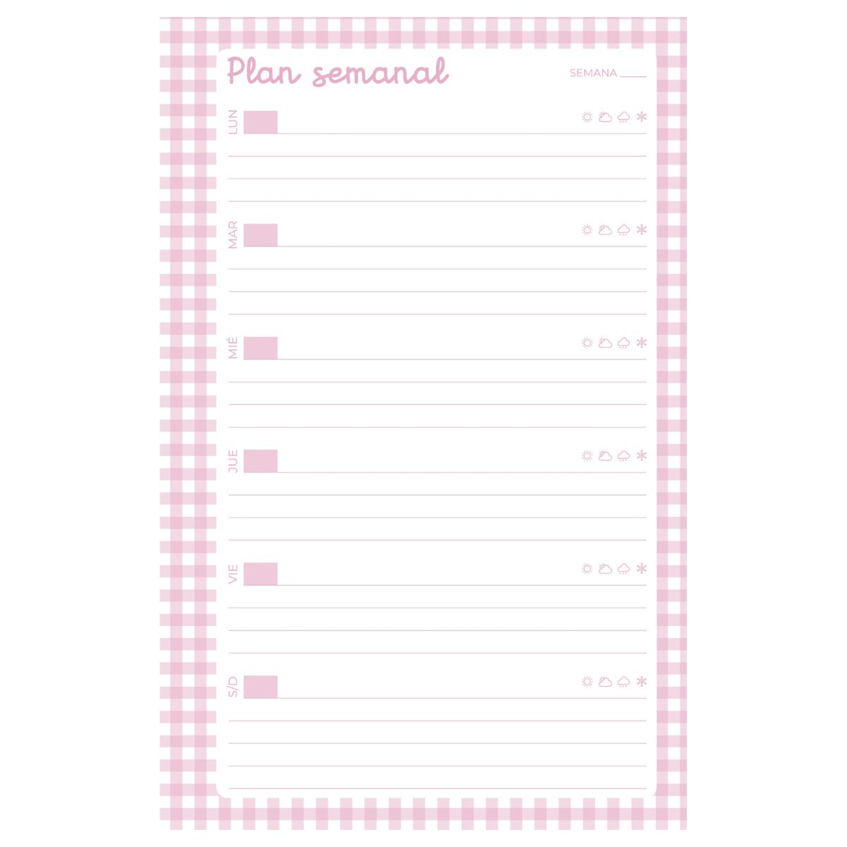 100 Hojas Interiores Media Carta Plan Semanal Rosa Encuadernacion Crazy Crafts