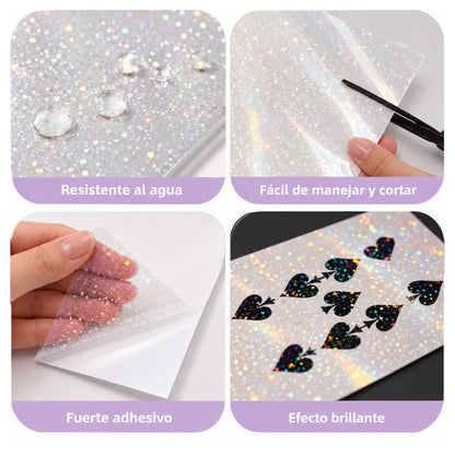 5 Hojas de Laminado en Frío Glitter con Estrellitas Acetato y Especializados Hobbees