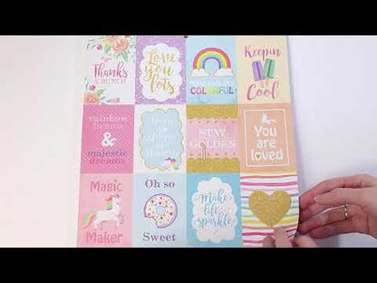 Unicorns &amp; Rainbows Gold Glitter Paper 12&quot; / Block de Papel Doble Cara Unicornios y Arcoirirs