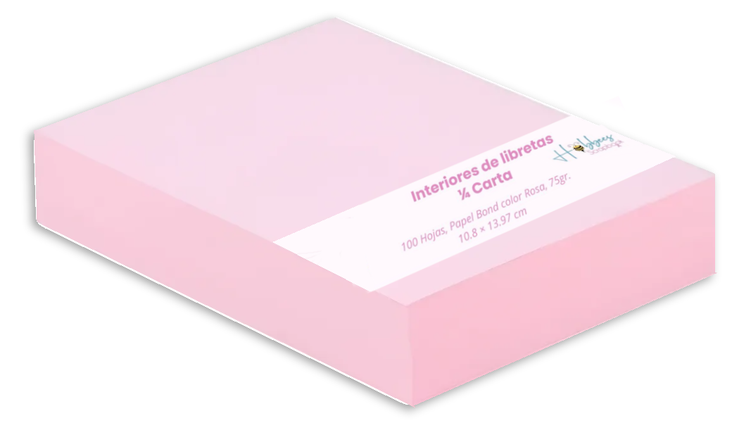 Interiores 100 Hojas de Papel color Rosa 75gr. 1/4 Carta Encuadernacion Hobbees