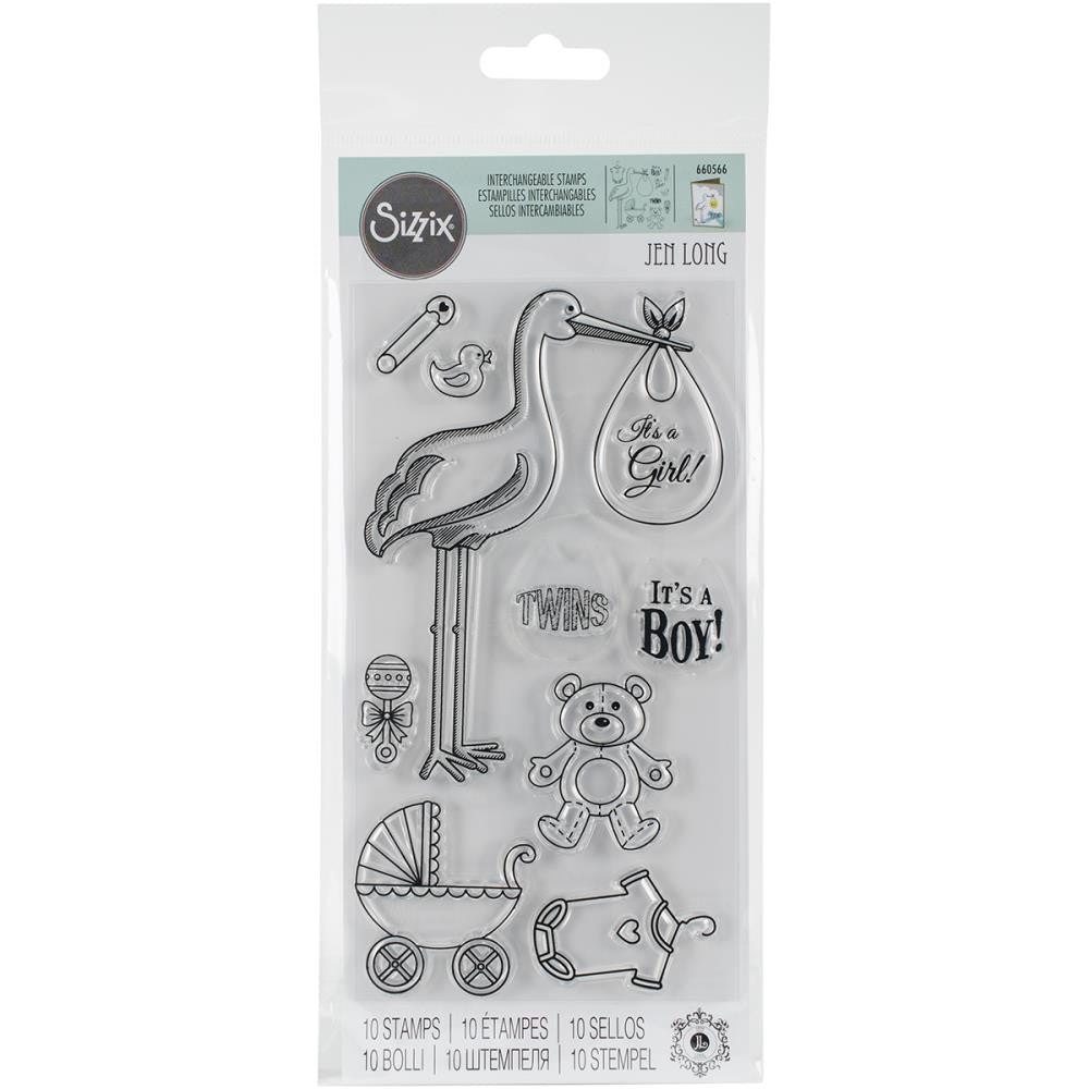 Sizzix Clear Stamps Stork Announcements /  Sellos de Bebé descontinuado Sizzix