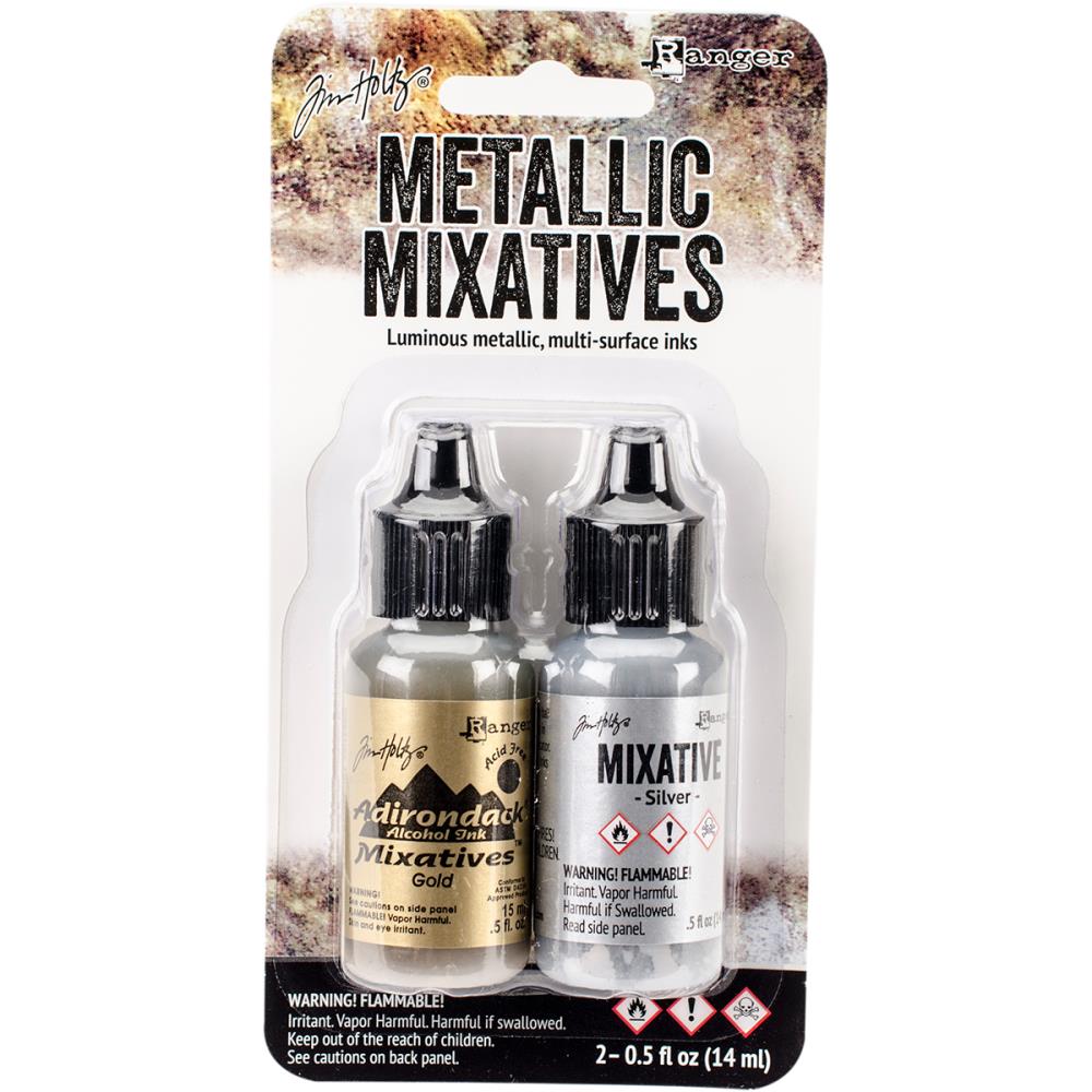 Tim Holtz Alcohol Ink Metallic Mixatives Gold & Silver / Tintas de Alcóhol para Acabados Metálicos Tintas Ranger