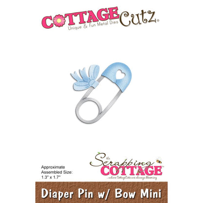 Diaper Pin w/ Bow Mini Die /  Suaje de Seguro de Bebé Descontinuado Cottage Cutz