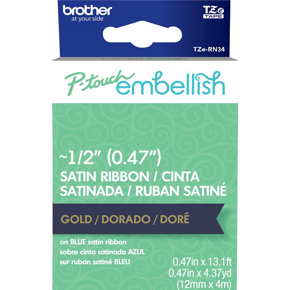 P-Touch Embellish Satin Ribbon Gold on Navy Blue / Listón Satinado Oro sobre Azul Marino Descontinuado Brother
