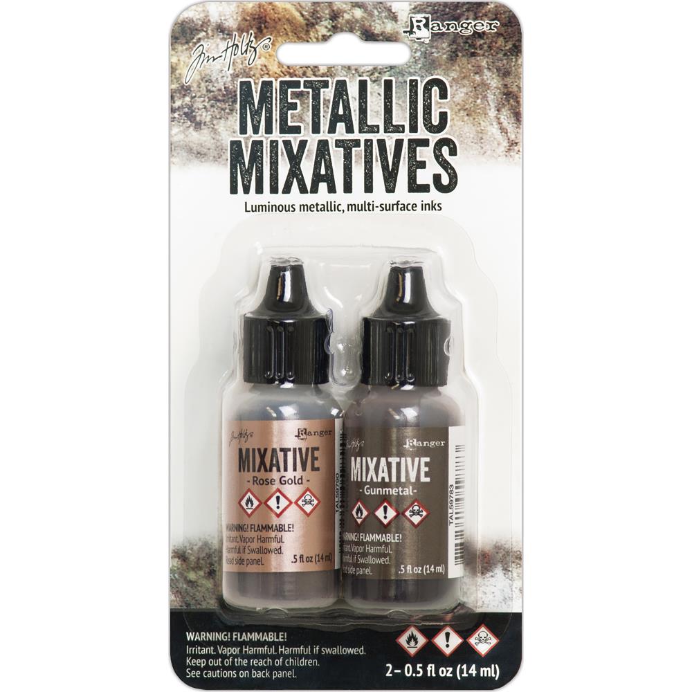 Tim Holtz Alcohol Ink Metallic Mixatives Rose Gold & Gunmetal / Tintas de Alcohol para Acabados Metálicos Tintas Ranger