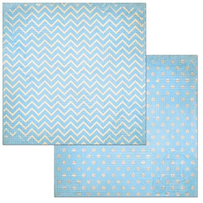 Powder Blue Chevron Dot Cardstock / Cartulina Textuizada de Puntitos y Zig Zag Doble Cara Descontinuado BoBunny