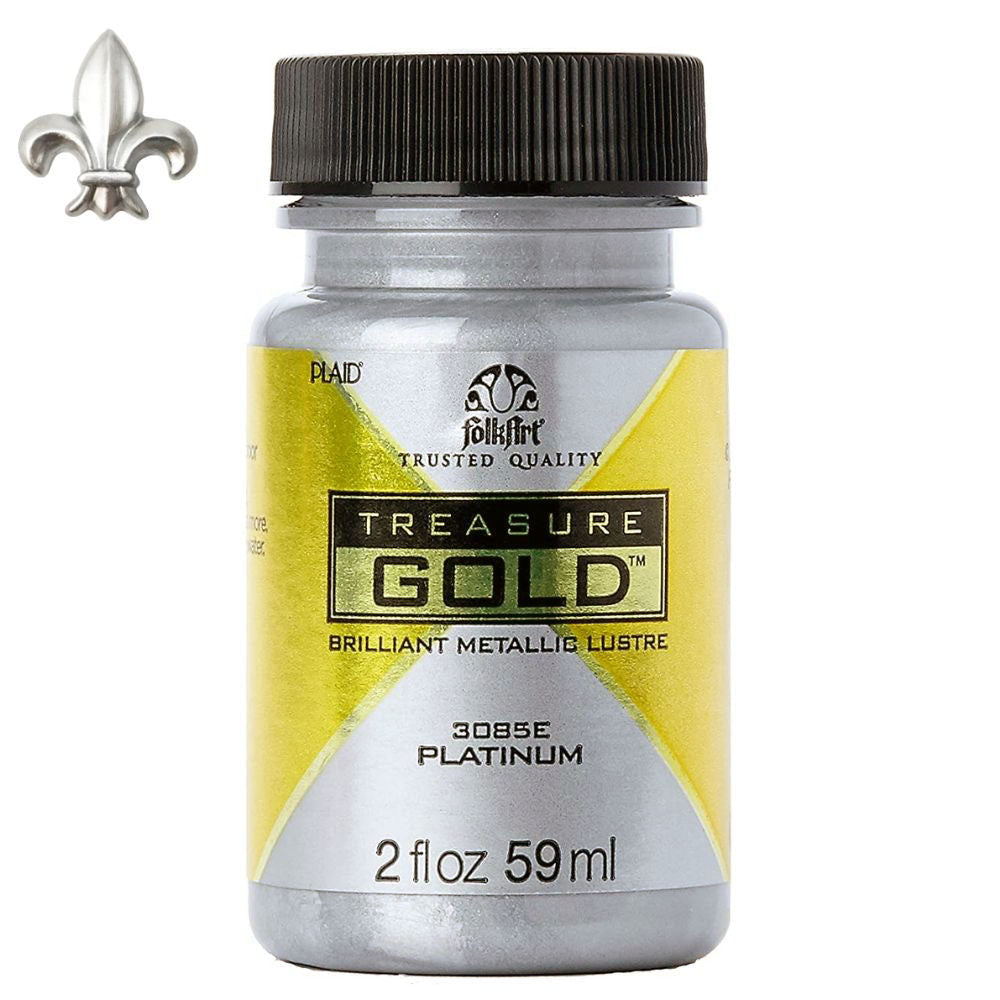 FolkArt Treasure Gold Acrylic Paint Platinum / Pintura AcrÃlica Multisuperficies Plateado Metálica Acrìlicos Plaid