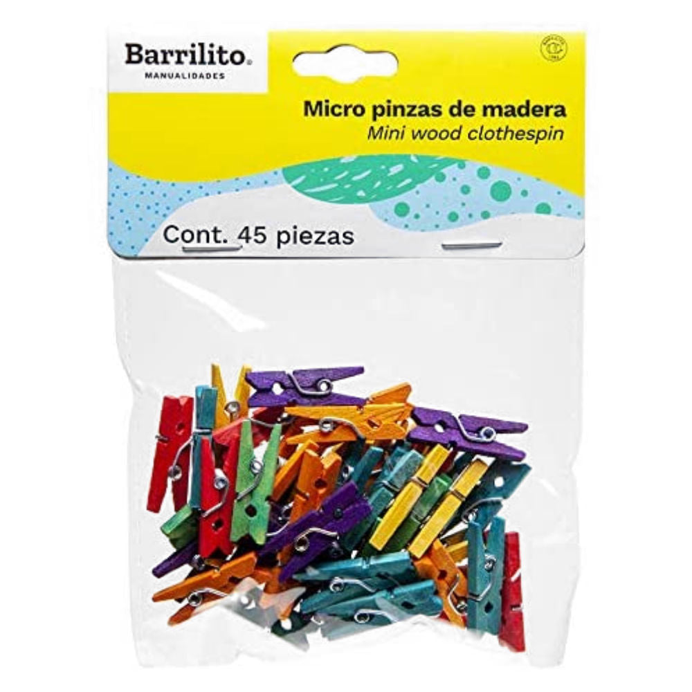 Micro Pinzas de Madera 45 pzas. DESCONTINUADO Barrilito