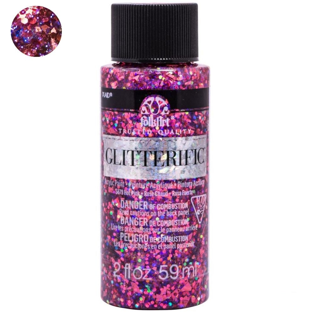 FolkArt Glitterific Paint Hot Pink / Pintura AcrÃlica con Glitter Acrìlicos Plaid