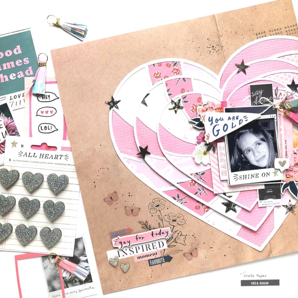 Glitter Hearts / 6 Corazones de Resina Brillantes Stickers Crate Paper