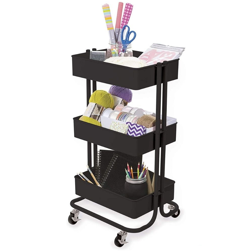 Metal Rolling Utility Cart: Black / Carrito con Ruedas Negro Almacenamiento y Organización Darice