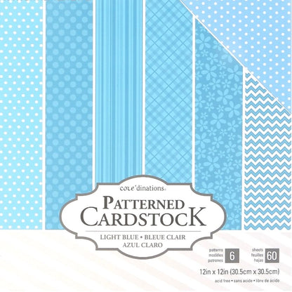 Patterned Cardstock 60 Pkg Light Blue / 60 Hojas de Cartulina Tonos Azul Claro Papel Core&