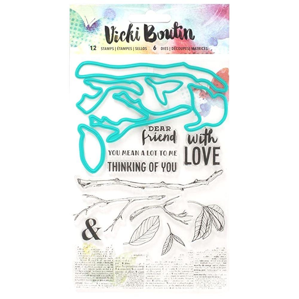 Botanical Stamps &amp; Dies Set / Kit de Sellos y Suajes de Naturaleza y Hojas Sellos Vicki Boutin