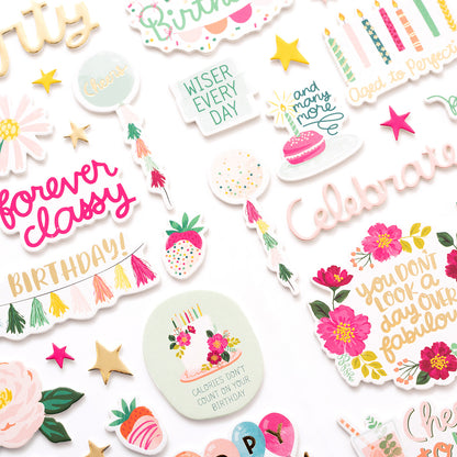 Cardstock Stickers Party Time / Estampas de Cartulina y Foamy Tiempo de Fiesta Descontinuado Pink Paislee