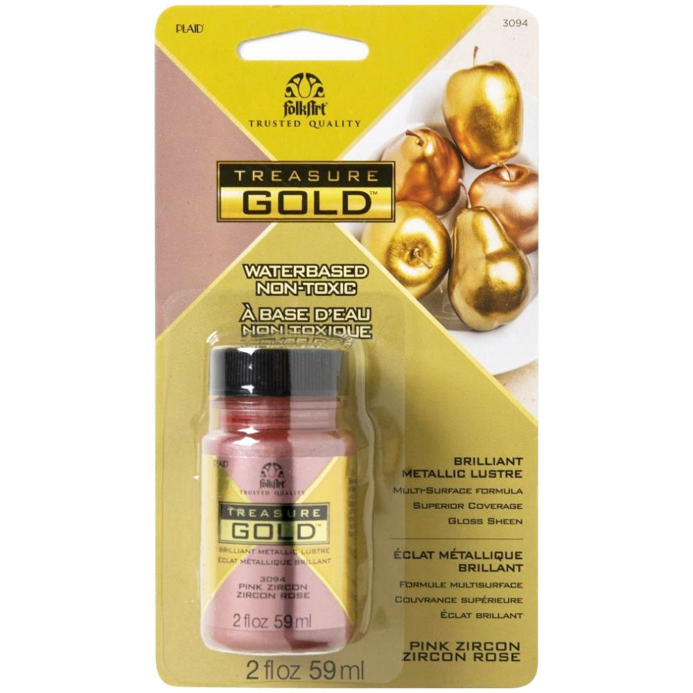 FolkArt Treasure Gold Acrylic Paint Pink Zircon / Pintura AcrÃlica Multisuperficies Rosa Metálica Acrìlicos Plaid