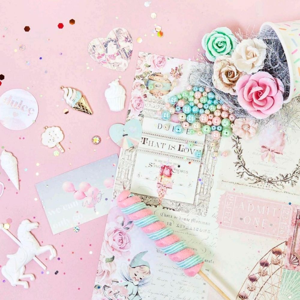 Mulberry Paper Flowers Fluffy Candy / 9 Flores de Papel Adornos / Embellishments Prima Marketing