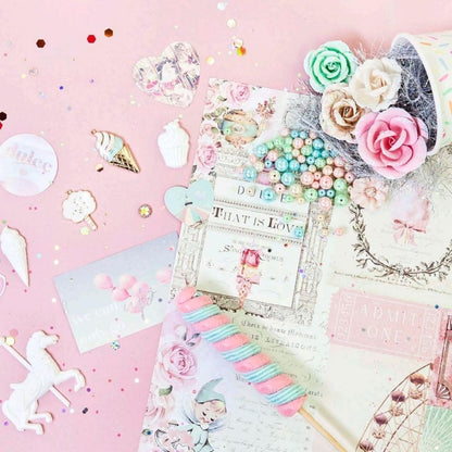 Mulberry Paper Flowers Fluffy Candy / 9 Flores de Papel Adornos / Embellishments Prima Marketing