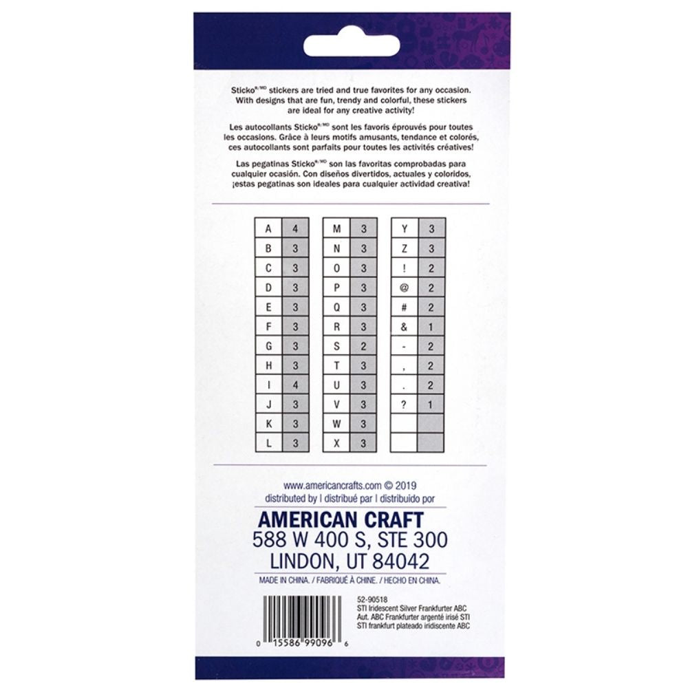 Iridescent Alphabet Stickers Silver / Estampas de Alfabeto Plata DESCONTINUADO Sticko