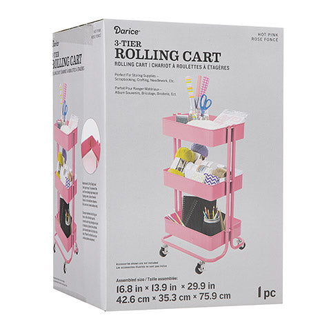 Metal Rolling Utility Cart Hot Pink / Carrito con Ruedas Rosa Intenso Descontinuado Darice