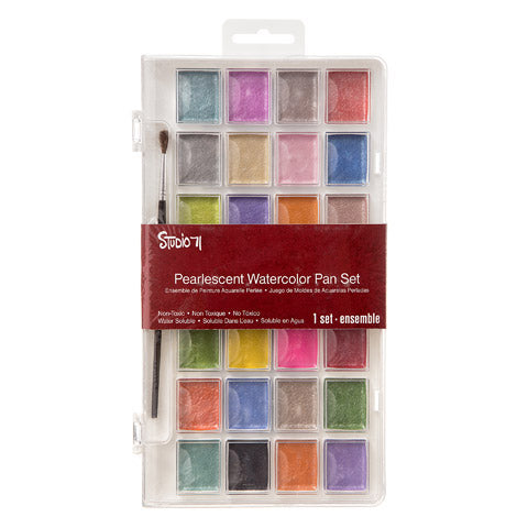 Studio 71 Pearlescent Watercolor Pan Set / Set de Acuarelas Aperladas 28 colores Descontinuado Darice