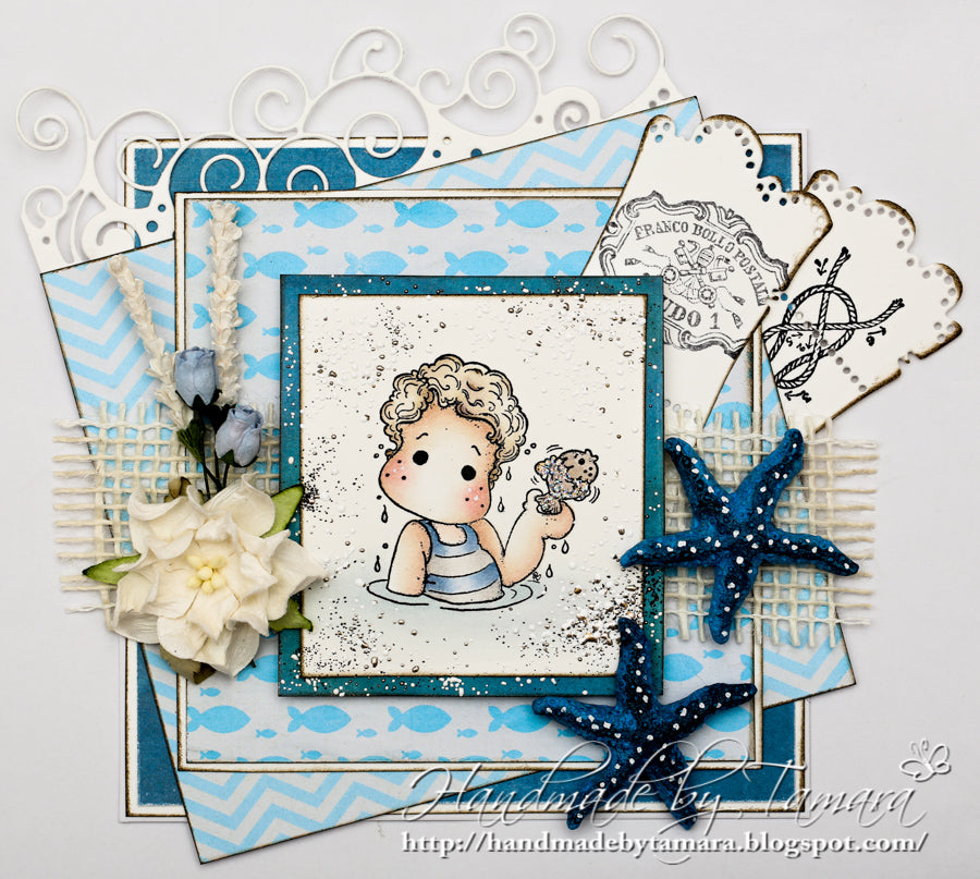 Edwin Catching Fish Cling Stamp / Sello Cling Niño con Pez Sellos Magnolia