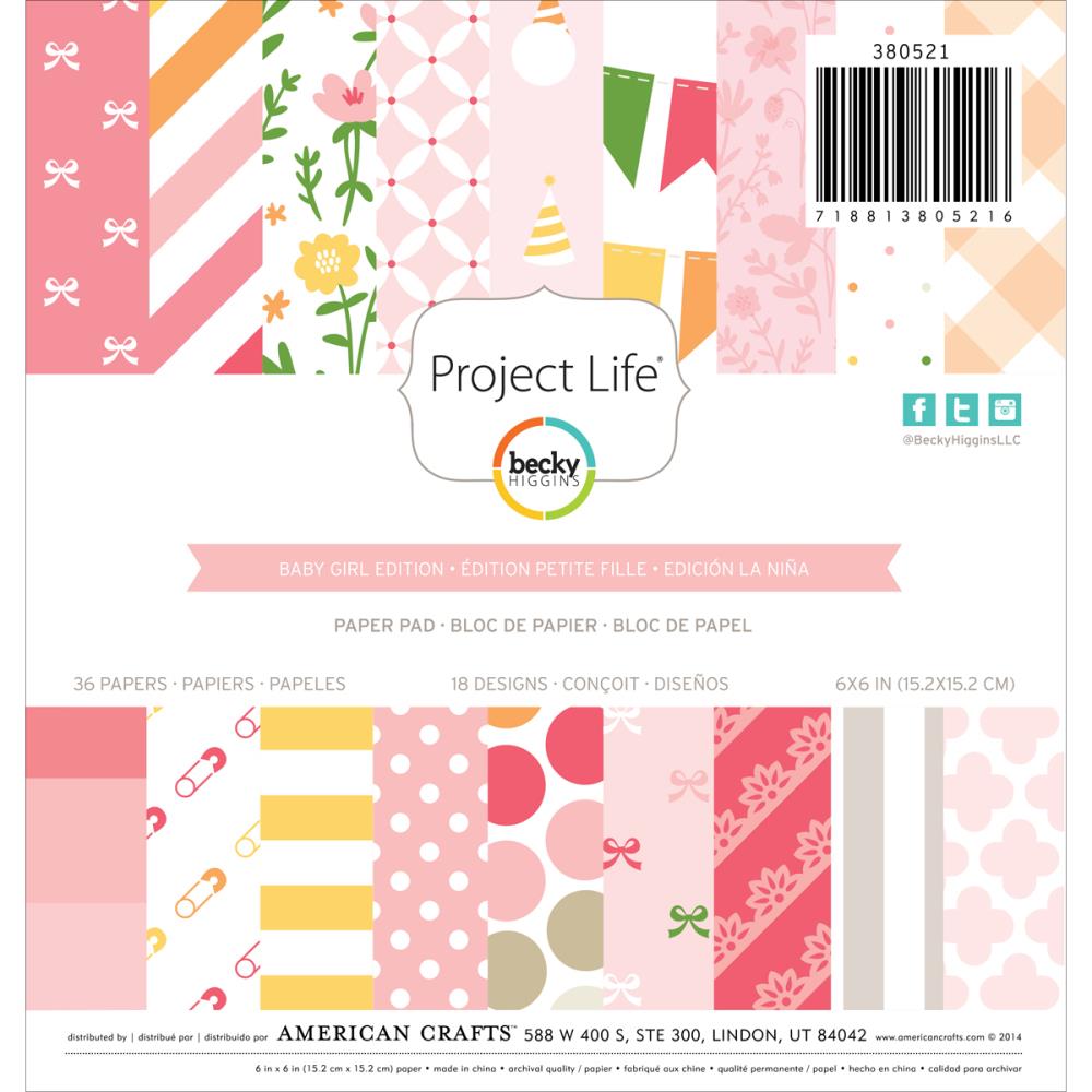 Paper Pad 6"X 6" 36/Pkg Baby Girl / Papel de Niña Bebé Papel Project Life