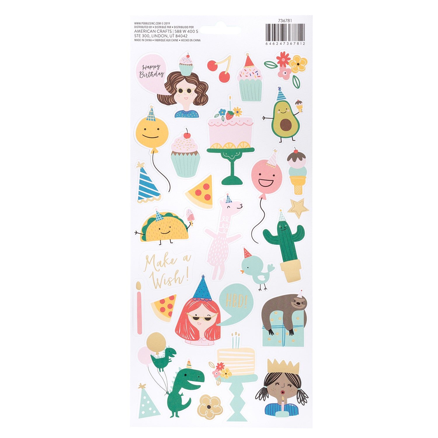 Cardstock Stickers Happy Cake Day / Estampas de Cartulina Cumpleaños Feliz Descontinuado Pink Paislee