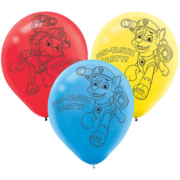 Paw Patrol Helium Quality Latex Balloons / 6 Globos de Cumpleaños Patrulla Canina de Latex