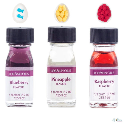 Summer Fruits Flavorings / Saborizantes de Mora Azul, Frambuesa y Piña. Repostería Lorann Gourmet