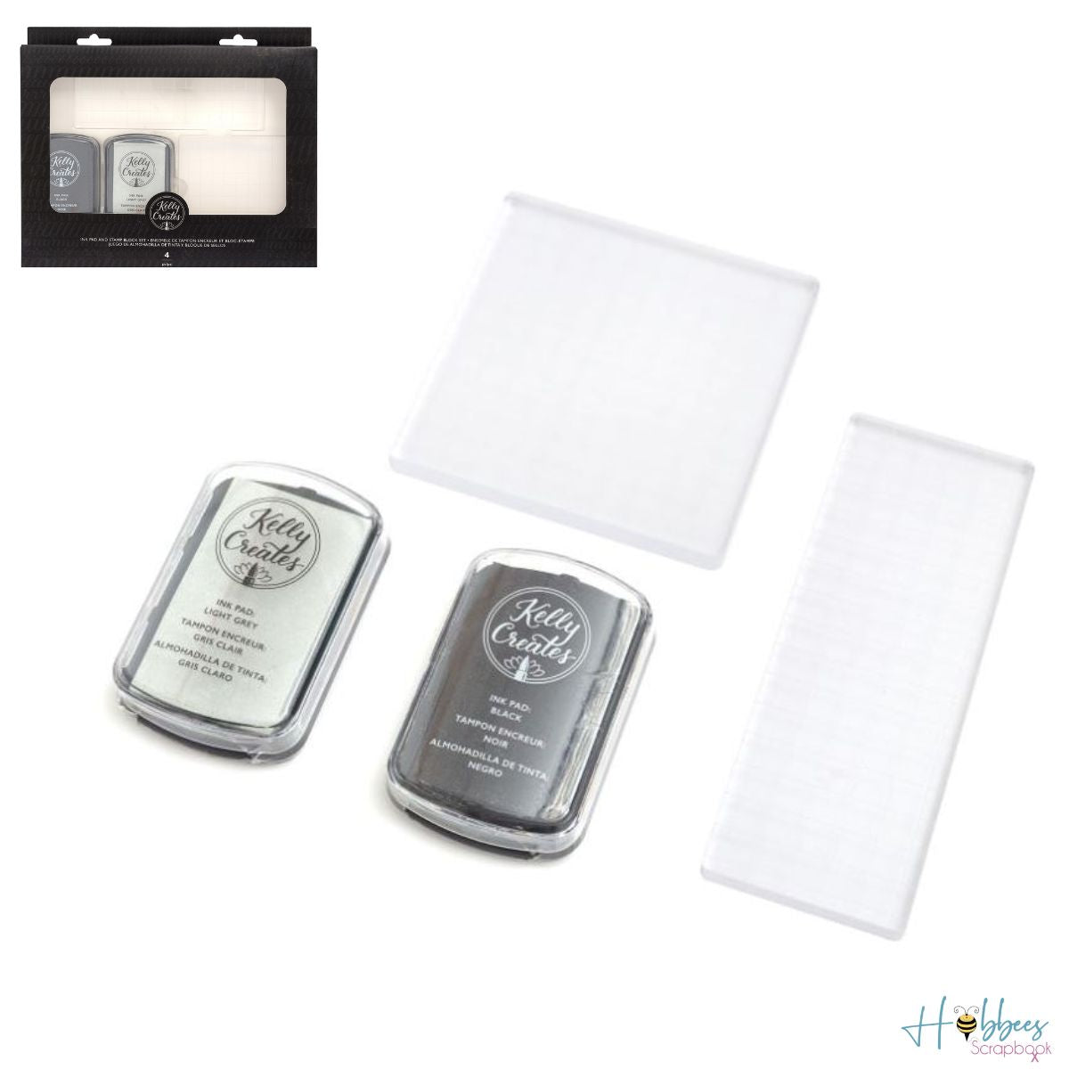 Ink Pad & Stamp Block Set /  Set de 2 Tintas y 2 Bloques de Acrílico para Sellos