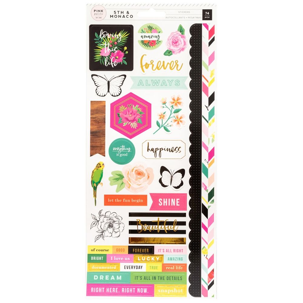 5th and Monaco Cardstock Stickers / Block de Estampas Naturaleza Descontinuado Pink Paislee