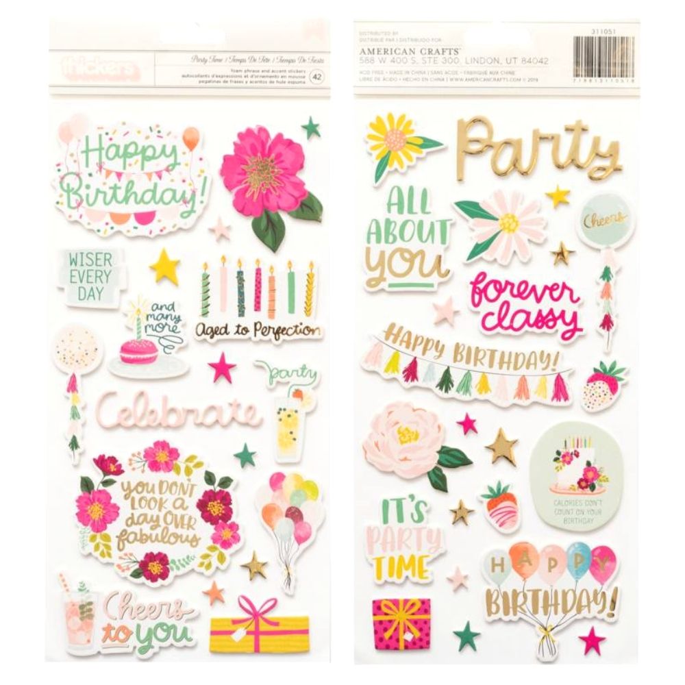 Cardstock Stickers Party Time / Estampas de Cartulina y Foamy Tiempo de Fiesta Descontinuado Pink Paislee
