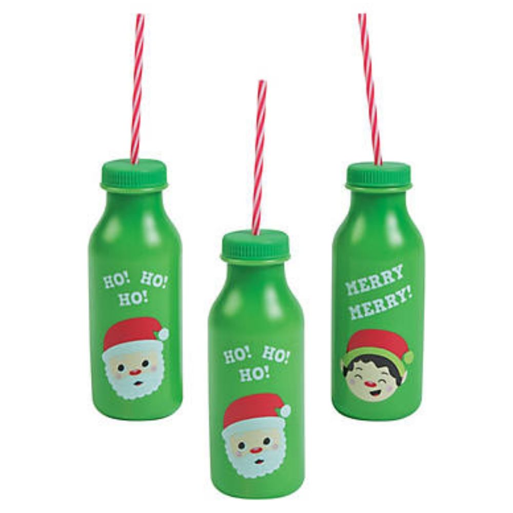 Christmas Bottles / 12 Vasos Navideños con Tapa y Popote