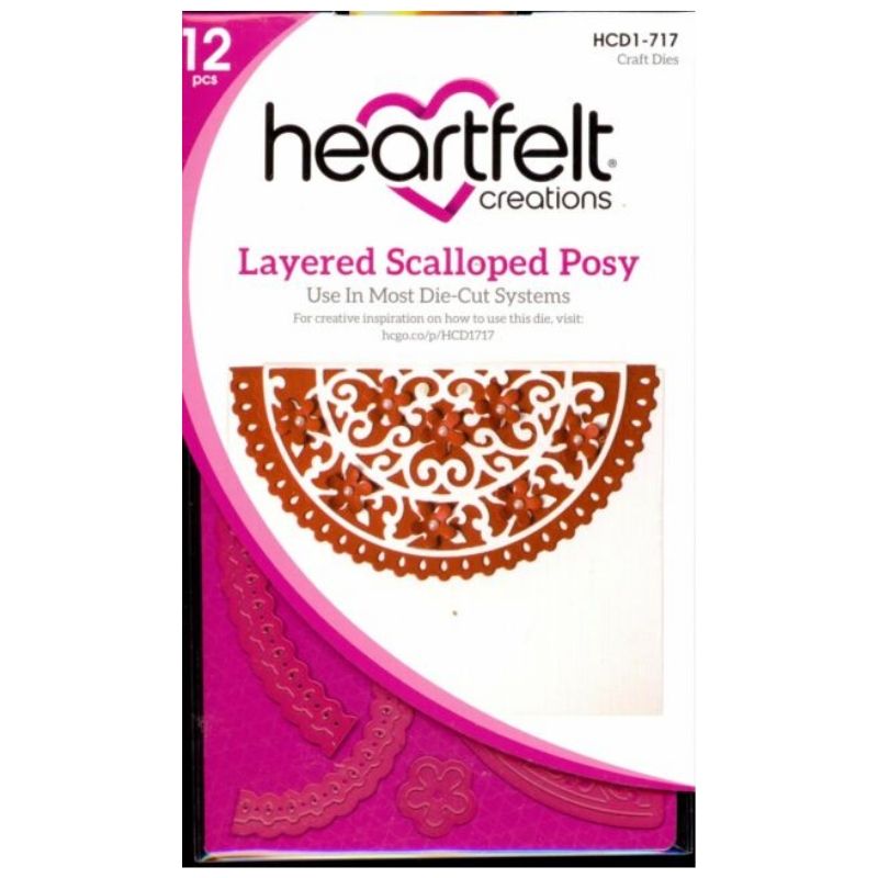 Cut & Emboss Dies Layered Scalloped Posy  / Juego de Troqueles para Medio Círculo Floral Dados de Corte / Suajes / Troqueles Heartfelt Creations