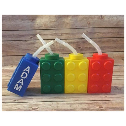 Color Brick Party Cups with Straw &amp; Lid / 8 Vasos de Lego con Popote Fiestas Novelty