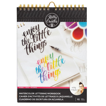 Watercolor Brush Lettering Workbook Words / Cuaderno de Práctica de Palabras Caligrafía con Acuarelas Caligrafía Kelly Creates