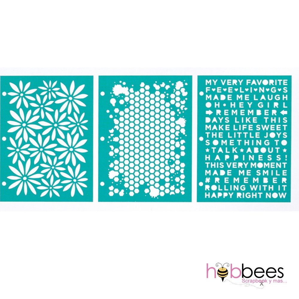 Wildflower &amp; Honey Mixed Media Stencils / 3 Estenciles de Flores Silvestres y Frases Descontinuado Vicki Boutin