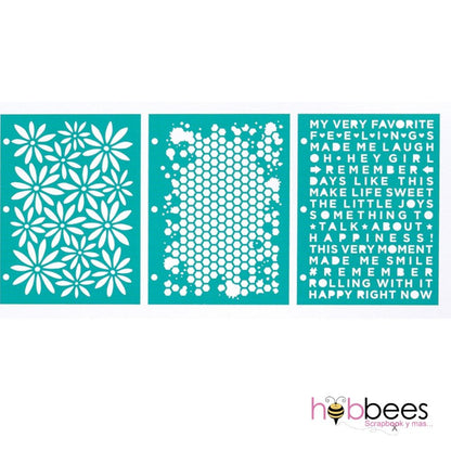 Wildflower &amp; Honey Mixed Media Stencils / 3 Estenciles de Flores Silvestres y Frases Descontinuado Vicki Boutin