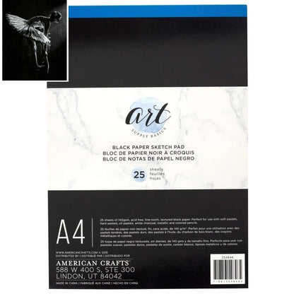 Black Paper Sketch Pad A4 / Block de Boceto Papel Negro Descontinuado American Crafts