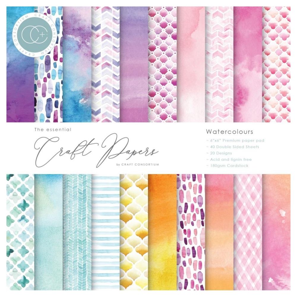 Watercolours Paper Pack / Block Papel Doble Cara Acuarelas 6&quot; Papel Craft Consortium